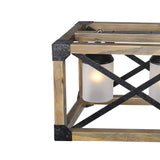 LNC Farmhouse Chandelier, 4-Light Dining Room Light Fixture, Rectangular Chandelier with Frosted Glass Globes, 27.5” L, Brown LNC