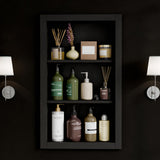 HAIDAIYA 14'' * 24'' Recessed Medicine Cabinet Wall Niche Wood, 3-Tier Bathroom Niche Insert for Drywall, in Wall Shelf Medicine Cabinets Replacement, for Living Room, Bathroom Storage, Black HAIDAIYA