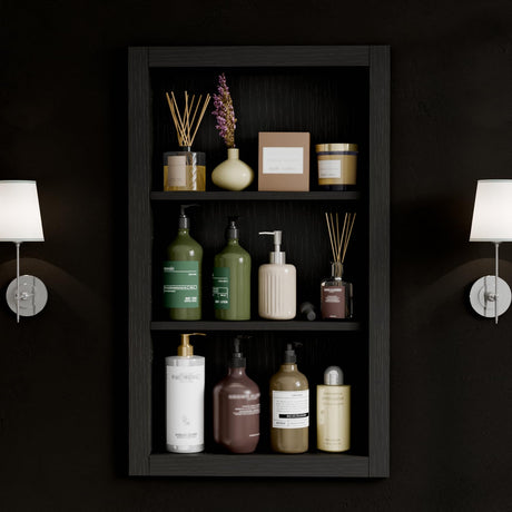 HAIDAIYA 14'' * 24'' Recessed Medicine Cabinet Wall Niche Wood, 3-Tier Bathroom Niche Insert for Drywall, in Wall Shelf Medicine Cabinets Replacement, for Living Room, Bathroom Storage, Black HAIDAIYA