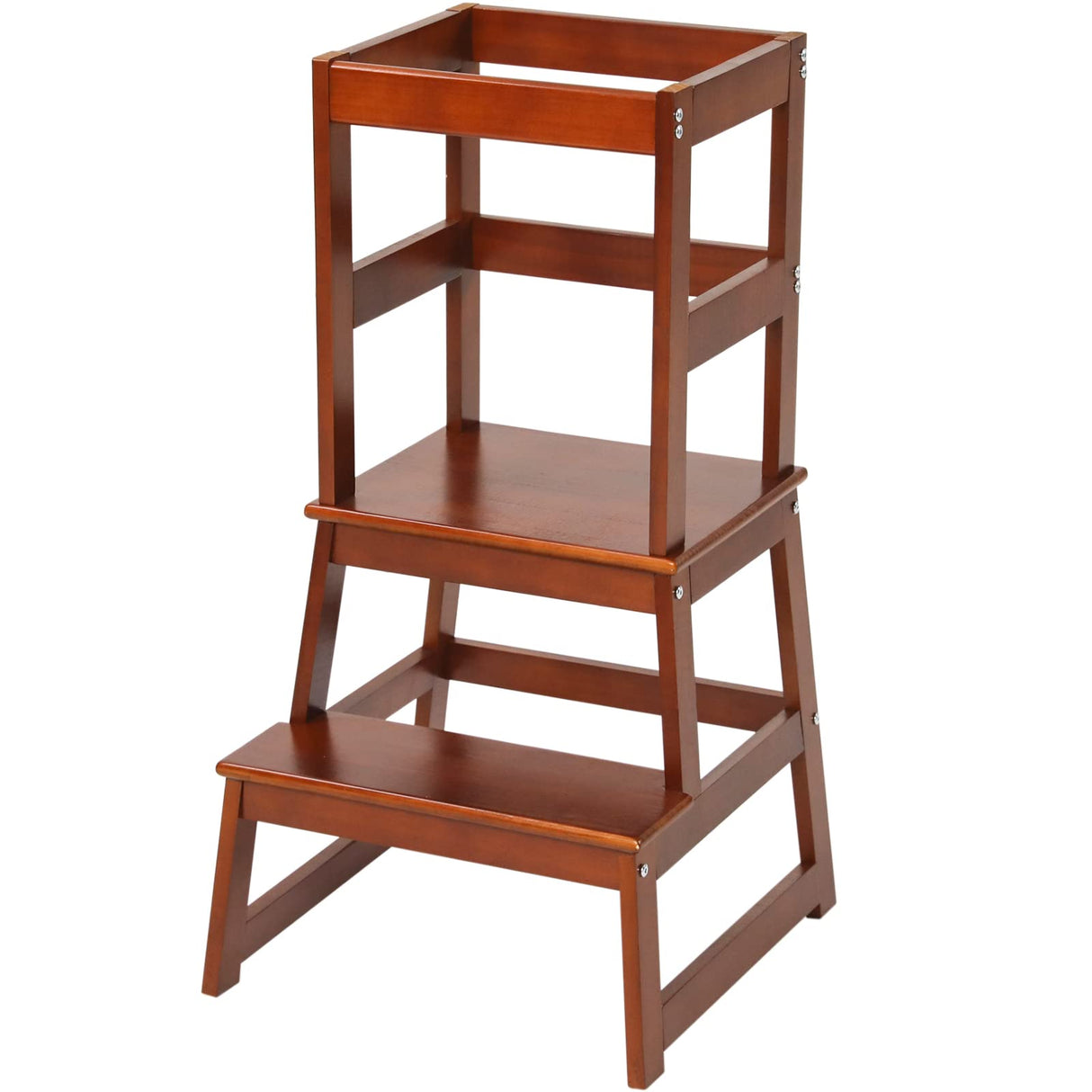 Kids Kitchen Step Stool for Kids with Safety Rail,Solid Wood Construction Toddler Learning Stool, Montessori Toddlers Kitchen Stool Tower (Walnut) Wiifo