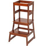 Kids Kitchen Step Stool for Kids with Safety Rail,Solid Wood Construction Toddler Learning Stool, Montessori Toddlers Kitchen Stool Tower (Walnut) Wiifo