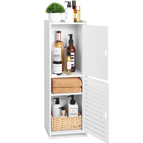 YARUKIMA Bathroom Floor Storage Cabinet,Side Storage Organizer,Bathroom Unit with Door and Shelves,Freestanding Cabinet for Hallway/Living Room, White YARUKIMA
