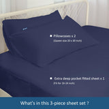 Queen Sheet Set for Air Mattress - Sheets Queen Size Bed Set - 3Pcs Side Storage Pocket Fitted Sheet & Pillowcases Easily Fits 16in to 24in Pillow Top Air Bed Mattress - Navy Blue Moonsea