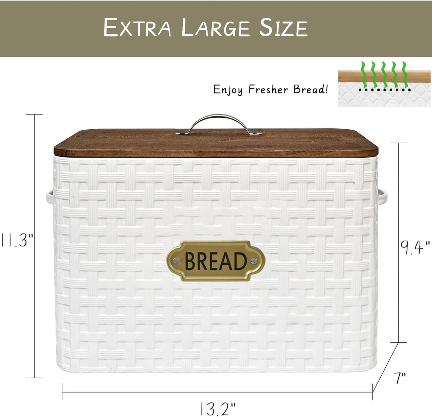 EMAX HOME Extra Large Space Saving Farmhouse Bread Box With Wood Lid - Vertical Breadbox Bread Storage Bin Holder for Kitchen Countertop, White - WoodArtSupply