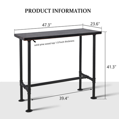 BOKKOLIK 41.3inch Height Industrial Bar Table Rustic Pipe Design Kitchen Dining Table Farmhouse Office Meeting Computer Desk for 4-5 People Bistro Cafe Tables Rectangle BOKKOLIK