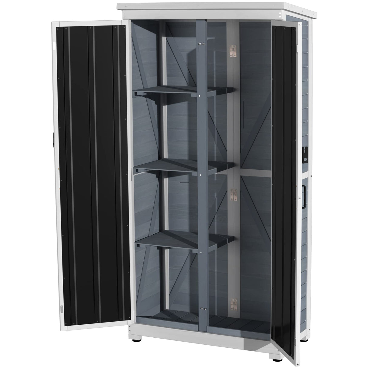 GDLF Outdoor Storage Cabinet Wood & Metal Garden Shed with Waterproof Roof and Sturdy Lockable Doors 66" GDLF