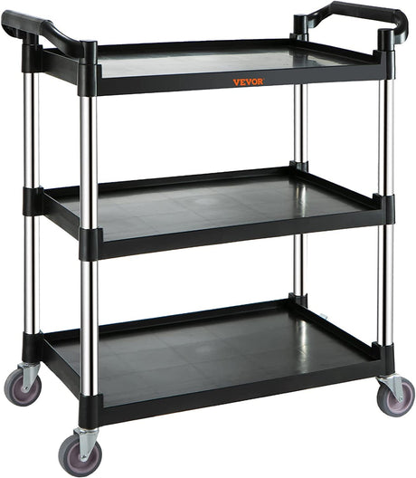 VEVOR 3 Shelf Heavy Duty Utility Cart, 154LBS Capacity, 37.4" x 15.7" x 32.7", Black VEVOR