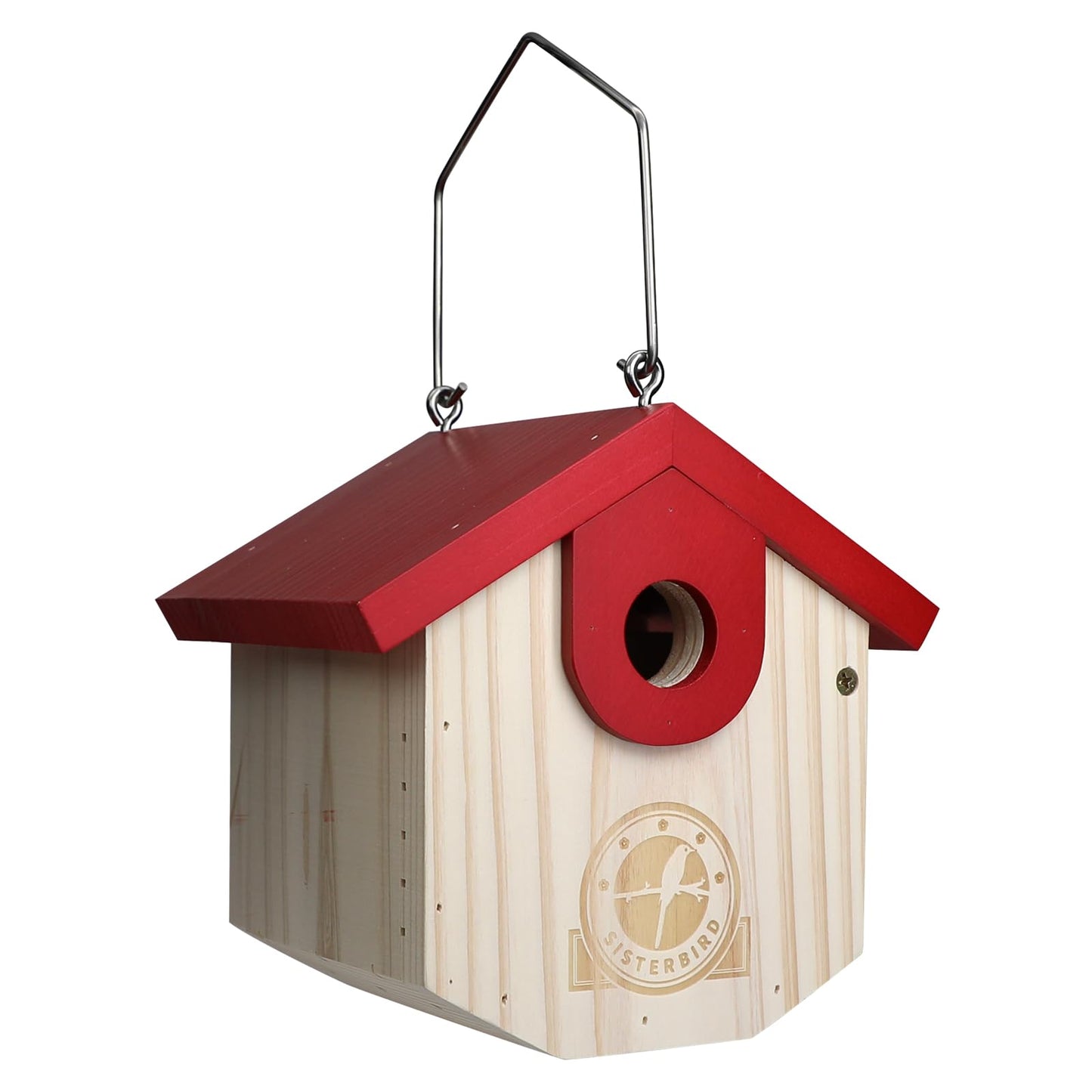 SISTERBIRD Wren Bird Houses for Outside Cedar Hanging Birdhouses for Outdoors 1-1/8" Entrance Hole Bird Houses for Outside Clearance Wooden Nesting Box Chickadee Predator Guard, Red