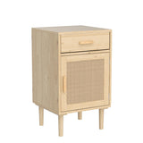 Finnhomy Tall Nightstands Set of 2, Night Stand, Bedside Table Set of 2 with Drawer and Shelf, Hand Made Rattan Decorated Doors, Nightstands with Storage for Bedroom, Natural, 2 Pack Finnhomy