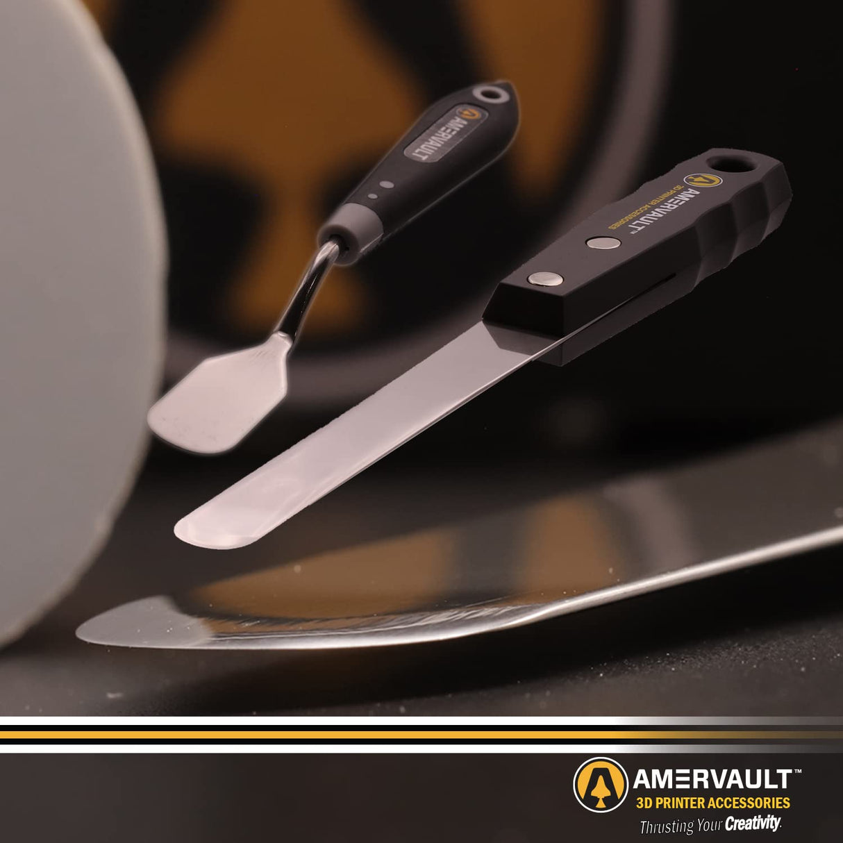 Premium 3D Print Removal Tool Kit - Durable 3D Printer Tools with Sturdy Comfort Grips, Sharp and Hardened Blades for Easy Separation of Prints, Knife and Spatula Set of 2 - Enhanced Version AMERVAULT