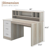 MaverickFurni Walnut and White Desk with 3 Drawers, Small Desk with Storage, Study Desk with Hutch, Kids Desk with Drawers, Wooden Computer Desk for Bedroom MaverickFurni