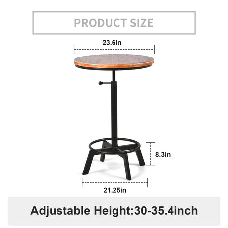 BOKKOLIK Height Adjustable Vintage Industrial Bar Table with 360° Swivel Wooden Top BOKKOLIK