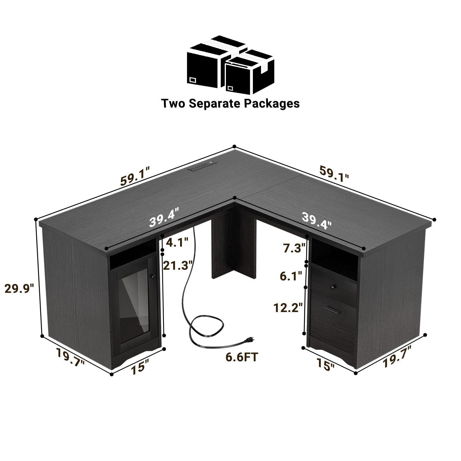 Unikito L Shaped Office Desk with Drawers, 60 Inch Computer Desk with Power Outlet & USB Charging Port, Large Corner Desk with File Cabinets, 2 Person Sturdy Executive Desk with Storage Cabin - WoodArtSupply