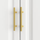 MOUMON 4 Door Wardrobe Closet with 4 Drawers & Shelves, Armoire Wardrobe Closet with Hanging Rod, Top Cube Storage, Closet for Bedroom White and Gold (63”W x 20.6”D x 93.9”H) MOUMON