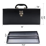 16" Portable Steel Heavy-duty Large Tool Box 18-Gauge Fishing Tackle Box Tool Box Drawer Organizer With Metal Latch and Handle Black Azuline