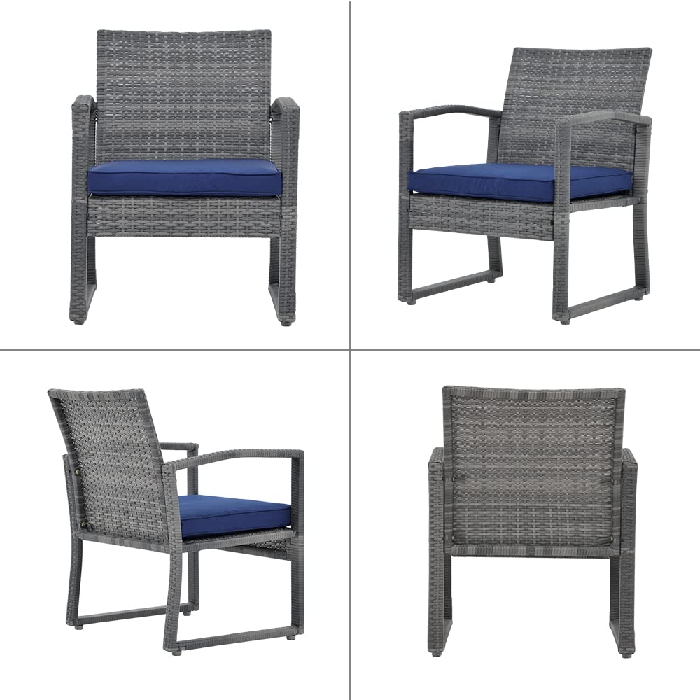 Patiorama 3 Pieces Outdoor Patio Furniture Set, Outdoor Wicker Conversation Set, Patio Rattan Chair Set, Modern Bistro Set with Coffee Table, Garden Balcony Backyard Poolside (Navy Blue) Patiorama