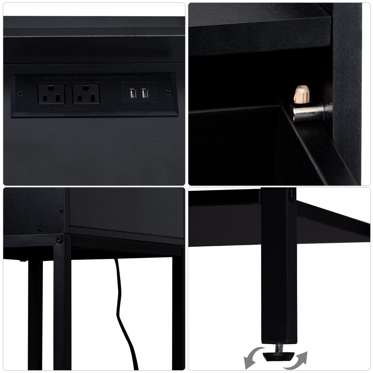 YAHARBO Black Nightstands Set of 2 with Charging Station and USB Ports, 3-Tier End Side Table with Storage Drawer and Shelf, Modern Bedside Night Stand for Bedroom YAHARBO