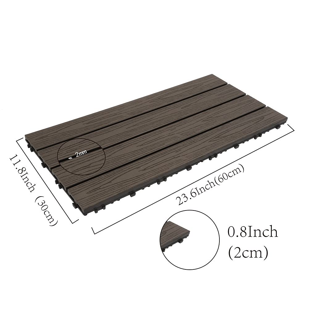 famobay Wood Plastic Composite Patio Deck Tiles (12" x 24", 10 PCs，Textured Espresso),DIY Interlocking Decking Tiles, Floor Tile,Durable,Easy to Install, Maintenance,Waterproof,Indoor Outdoor