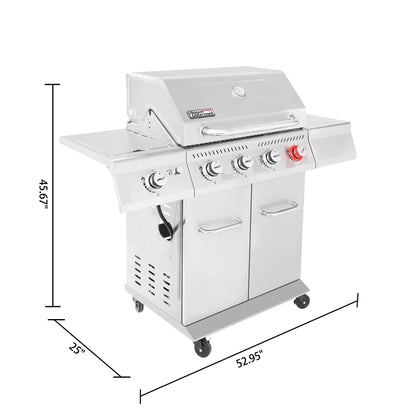 Royal Gourmet GA4402S 4-Burner Propane Gas Grill with Side Burner & Warming Rack, Stainless Steel Gas Grill with 54,000 BTUs Output for Barbecue Grilling & Backyard Cooking, Silver