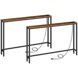 HOOBRO 2 Pack 5.9" Narrow Console Sofa Table with Power Outlets, 47.2" Long Behind Couch Table with Charging Station, Skinny Sofa Table for Living Room, Foyer, Rustic Brown BF15XGP201G1 HOOBRO