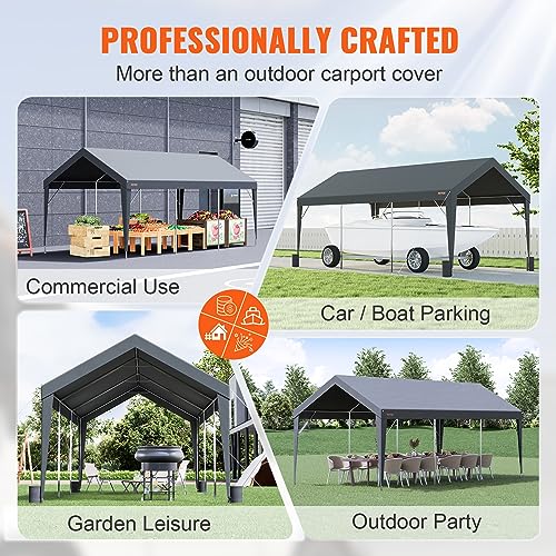 VEVOR Carport Car Canopy 10x20ft, Upgraded Heavy Duty Car Port Garage Boat Shelter Party Tent with 8 Reinforced Poles and 4 Weight Bags, UV Resistant Waterproof Tarp for SUV, Truck, Boat - WoodArtSupply