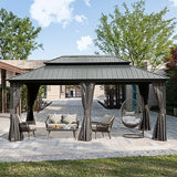 Domi 12' X 18' Hardtop Gazebo, Aluminum Metal Gazebo with Galvanized Steel Double Roof Canopy, Curtain and Netting, Permanent Gazebo Pavilion for Patio, Backyard, Deck, Lawn domi outdoor living