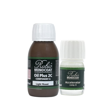 Rubio Monocoat Wood Stain & Finish 65 ft² - Light Roast | Oil Plus 2C | Quick-Dry, Eco-Friendly Linseed Wood Oil for Indoor Use, Includes Accelerator (Part B) | Protector | 130 ml Rubio Monocoat