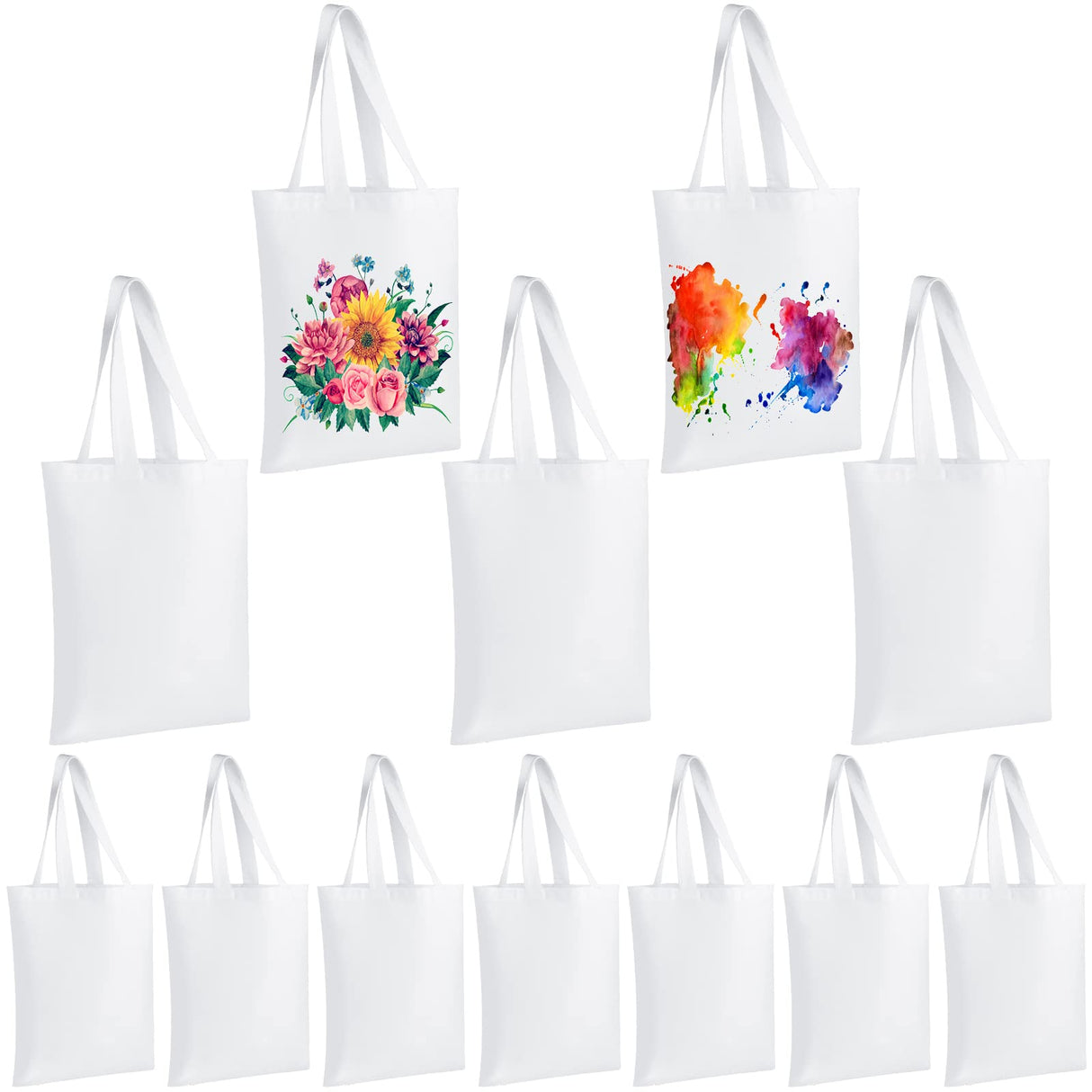 CHENGU 12 Pack Sublimation Tote Bags Blank Canvas Bag Reusable Grocery Bags 15.7x12 Inch Washable Heat Transfer Bag Bulk DIY Craft (White) CHENGU