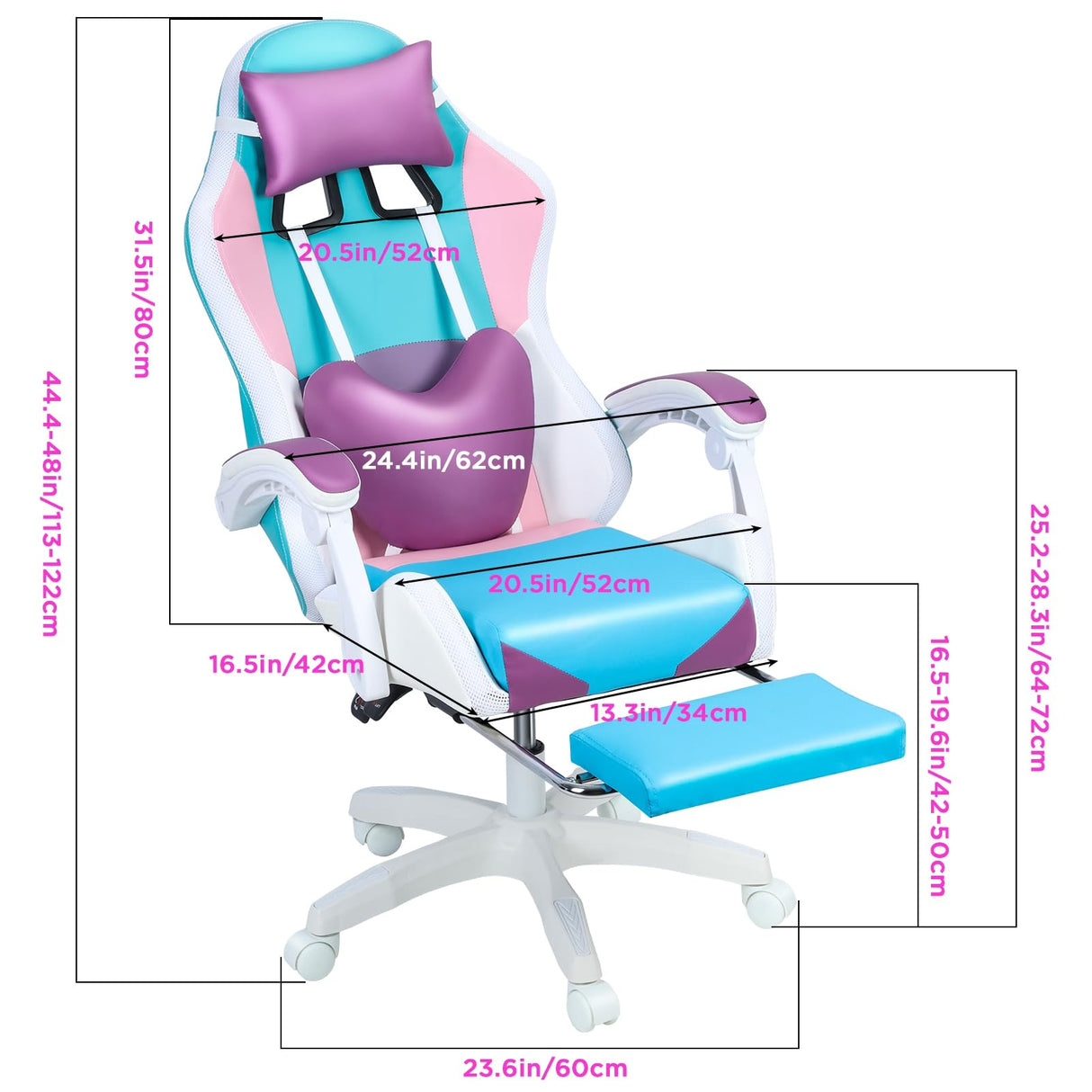 pofluany Gaming Chairs for Adults, Computer Chair, Gaming Chair with RGB LED Lights, Girl Video Chair, Ergonomic Computer Chair with Massage and Footrest, Reclining Video Game Chair for Adult Purple pofluany