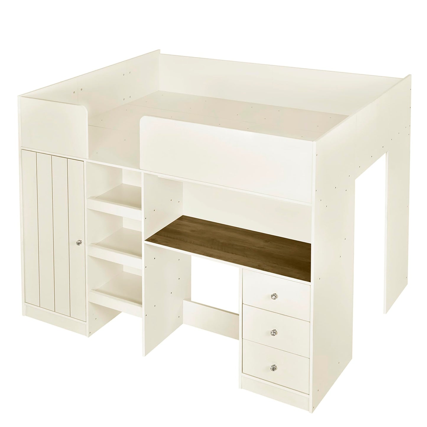 Full Size Loft Bed with Desk and Wardrobe by Harper & Bright Designs in Beige - WoodArtSupply