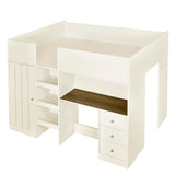 Full Size Loft Bed with Desk and Wardrobe by Harper & Bright Designs in Beige Harper & Bright Designs