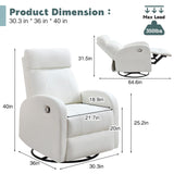HOMYKA Swivel Rocker Recliner, Manual Glider Rocking Recliner Chair, Leather Swivel Reclining Lounge Chair Nursery Glider Recliners for Small Spaces, Living Room, White HOMYKA