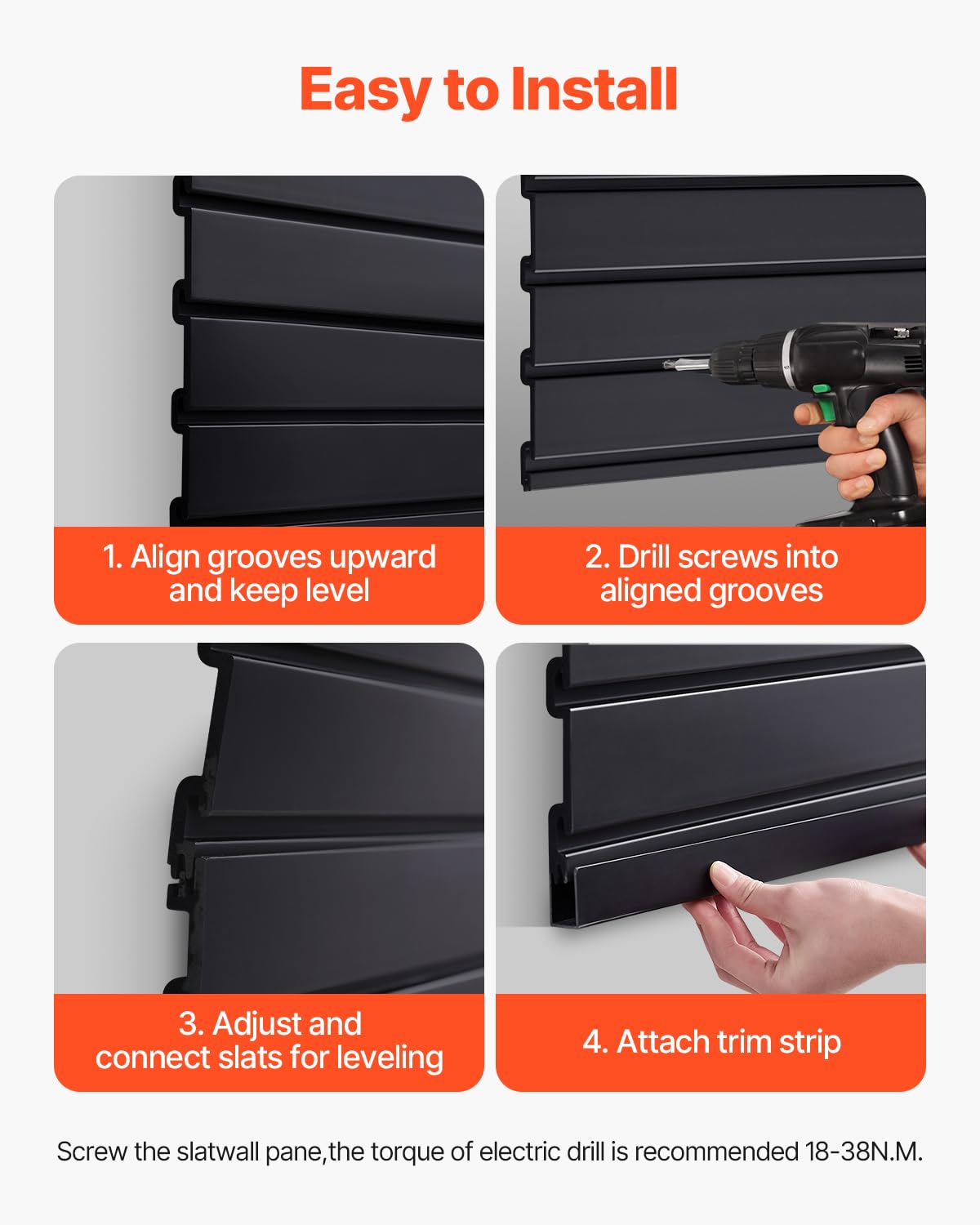 VEVOR Slat Wall Paneling, 8 x 4 ft, PVC Garage Slatwall without Accessories, Black Slat Wall Easy-to-Install Adjustable Slatwall Panel with Coupling Structure & DIY Cutting, Fits for Storage & Display VEVOR