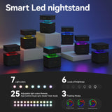 Night Stand, LED Nightstand, Bedroom Night Stand with Charging Station, 2 Drawer Nightstand, Modern Nightstands with Curvy Edge and Sliding Door, Small Bedside Table for Bedroom, Black AKMAKM