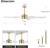LEDLUX 72" DC Motor Ceiling Fan with Light, 6-Speed Remote Control, Reversible Motor, Modern 9 Blades Ceiling Fan 4.5"/12"/24" Downrods for Home or Commercial, Living Room/Restaurant White/Gold LEDLUX