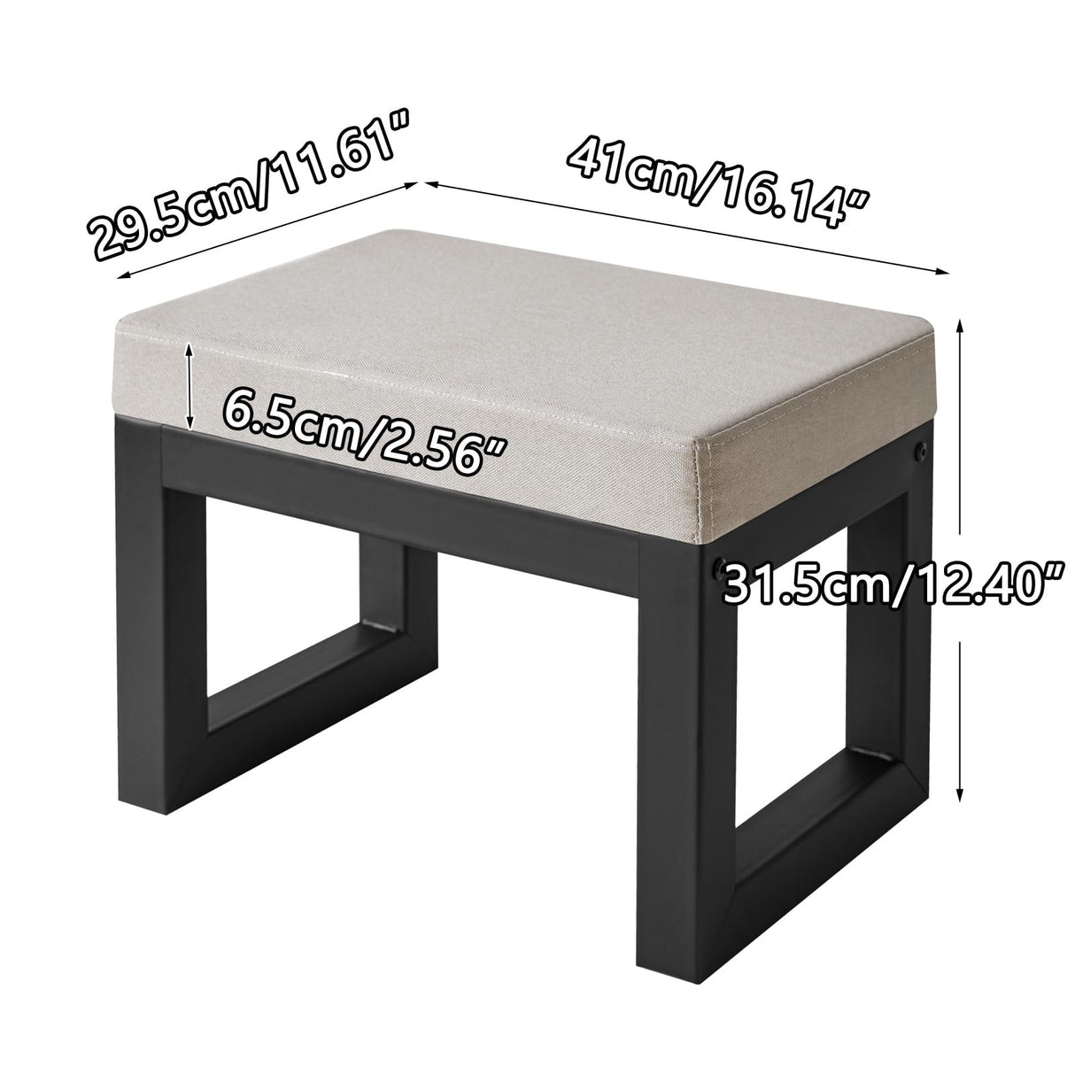 IBUYKE 16 Inch Small Foot Stool Ottoman, Rectangle Linen Foot Rest with Padded Seat and Metal Legs, Modern Ottoman Foot Rest for Living Room Bedroom Entryway Couch, Grey WBD001G IBUYKE