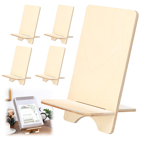 Memorywuu 4 Pack Wooden Book Stand for Display Book Holder Easel Stand Collector Display Back to School Gift for Home Office Album CD Magazine Comic Postcard Picture Artworks Memorywuu