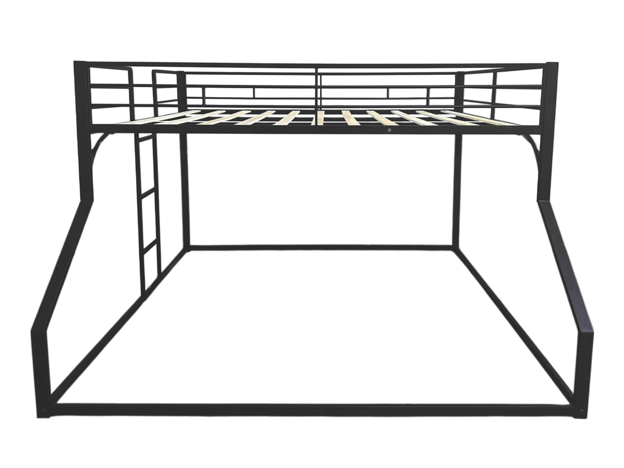 PVWIIK Queen Over King Bunk Bed with Guardrails for Girls, Boys,Metal Bed Frame w/Ladder for Adult Teenagers Kids Bedroom,Reinforcement Design and Space Saving Design, No Box Spring Needed,Black PVWIIK