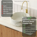 30" Bathroom Vanity with Sink, Modern Bathroom Vanities with 2 Soft-Closing Doors, Freestanding Bathroom Cabinet W/Ceramic Basin & Travertine-Pattern Sintered Stone Counter Top-Colmar, Natural Wood/R RAINLUX