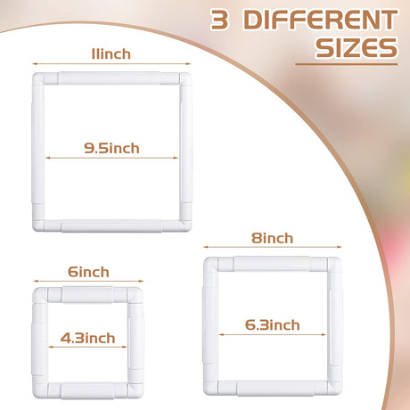 Janinka Embroidery Hoop 3 Pcs Cross Stitch Hoops and Frames White Rectangular Cross Stitch Embroidery Snap Frame DIY Sewing Tool for Quilting Silk-Painting 6 x 6, 8 x 8, 11 x 11 in(White) Janinka