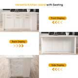 homary 72'' Kitchen Islands with Storage Modern White Kitchen Table with Seating & 3 Drawers Dining Table homary