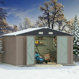 Greesum 10×8 FT Outdoor Storage Shed, Metal Storaged Sheds Without Floor, Tool Sheds with Lockable Doors and Slooping Roof for Garden, Patio, Backyard, Brown Greesum