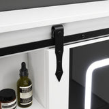 FUNISIR Mirror Medicine Cabinet Wall Mounted, 35.4" x 27.6" Bathroom Lighted Mirror Medicine Cabinet with Farmhouse Sliding Barn Door, Makeup Vanity Mirror with Defogger, Dimmer, Storage FUNISIR