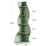 Tribesigns Wavy Corner Shelf, Modern 5-Tier Bookshelf Bookcase with Curvy Shape, Unique Plant Stand Display Rack for Living Room Small Space (Green) Tribesigns