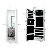 Giantex Jewelry Armoire Wall Door Mounted, Lockable Jewelry Cabinet with 42.5'' Full Length Mirror, 2 LEDs Jewelry Organizer Box with 2 Drawers, Mirror with Jewelry Storage (White) Giantex