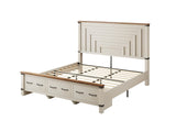 AMERLIFE Farmhouse King Size Bed Frame with 54" Tall Geometric Headboard & Footboard, Rustic Wood Platform Bed Frame/w 3 Large Storage Drawers, Wood Slats Support, No Box Spring Needed, Rustic White AMERLIFE