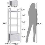Furologee 5 Tier Bookshelf with Drawer, Tall Narrow Bookcase with Shelves, Wood and Metal Book Shelf Storage Organizer, Modern Display Standing Shelf Unit for Bedroom, Living Room, Office, White Furologee