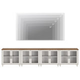 WAMPAT Large TV Stand for TVs up to 110 Inch, White Entertainment Center TV Console Table for 85/90/95/100 Inch TV with LED Light, Accent Buffet Cabinet with Glass Door for Dining Room & Living Room WAMPAT