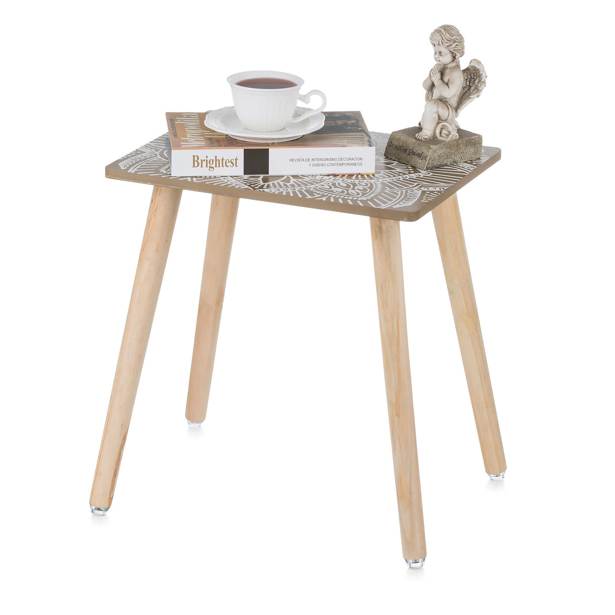 Hanobe Small Side Coffee Table: End Table for Living Room Spaces - Wooden Table Bedside Home Boho Decor Rectangle Brown