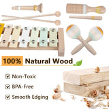 Baby Musical Instruments-Montessori Wooden Toys for Toddlers 1-3,Neutral Colors Percussion Instruments Set with Modern Boho Xylophone for Kids Preschool Educational 3+ (MIS898) Meytccve